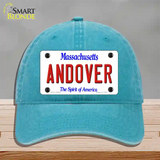 Andover Massachusetts Novelty License Plate Hat Unconstructed Cotton / Lake Blue