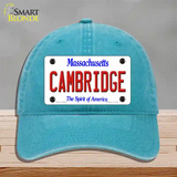 Cambridge Massachusetts Novelty License Plate Hat Unconstructed Cotton / Lake Blue