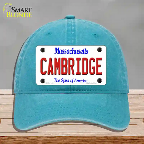 Cambridge Massachusetts Novelty License Plate Hat Unconstructed Cotton / Lake Blue