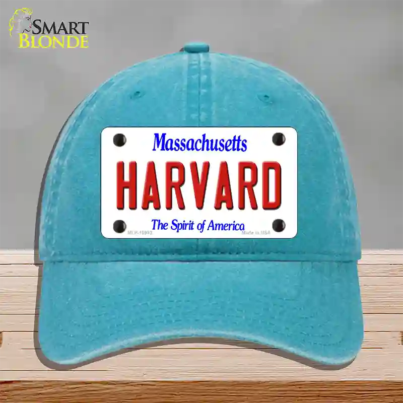 Harvard Massachusetts Novelty License Plate Hat Unconstructed Cotton / Lake Blue