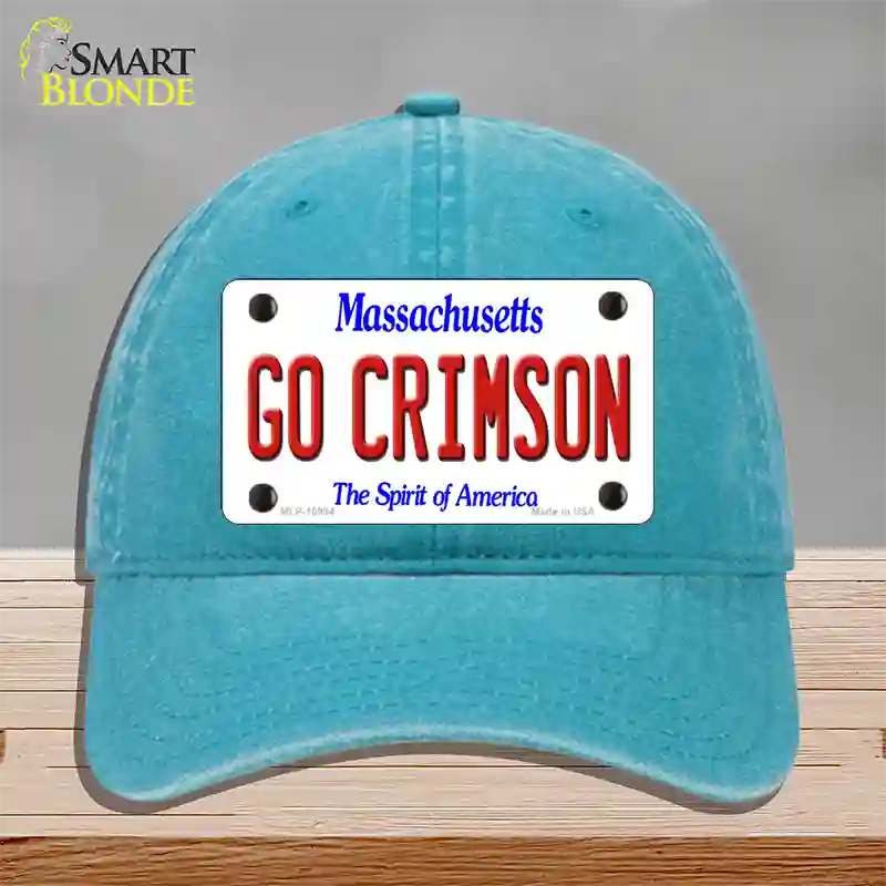 Go Crimson Massachusetts Novelty License Plate Hat Unconstructed Cotton / Lake Blue