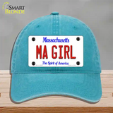 MA Girl Massachusetts Novelty License Plate Hat Unconstructed Cotton / Lake Blue