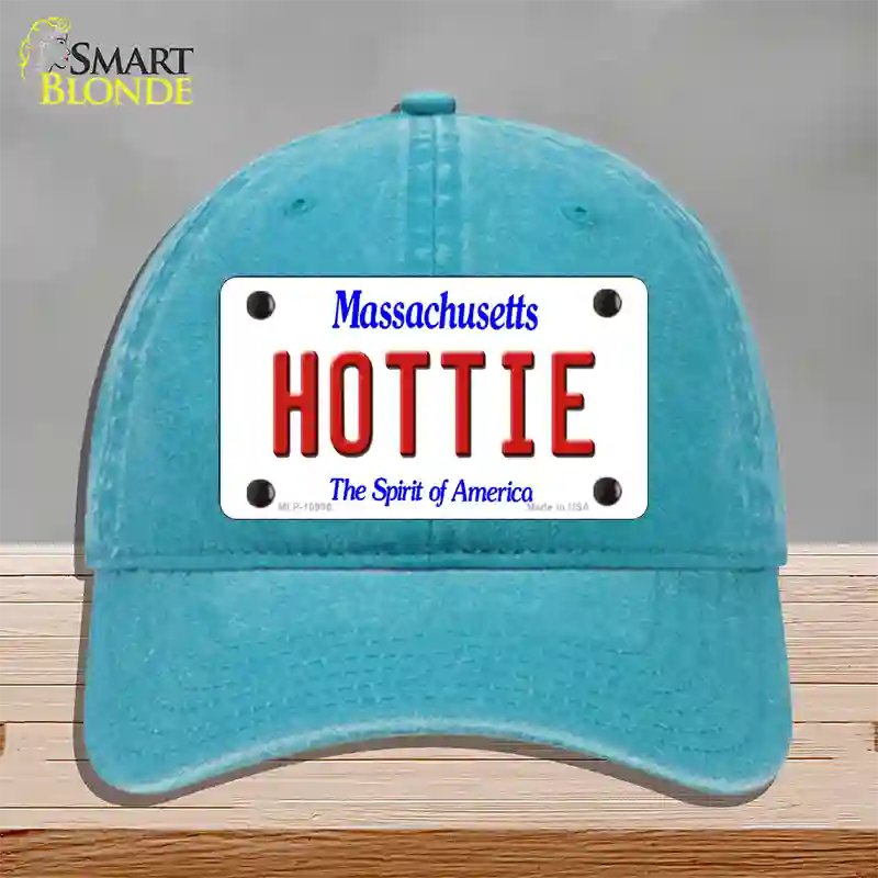 Hottie Massachusetts Novelty License Plate Hat Unconstructed Cotton / Lake Blue