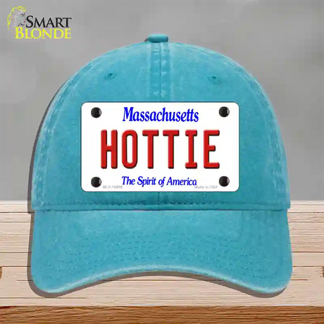 Hottie Massachusetts Novelty License Plate Hat Unconstructed Cotton / Lake Blue