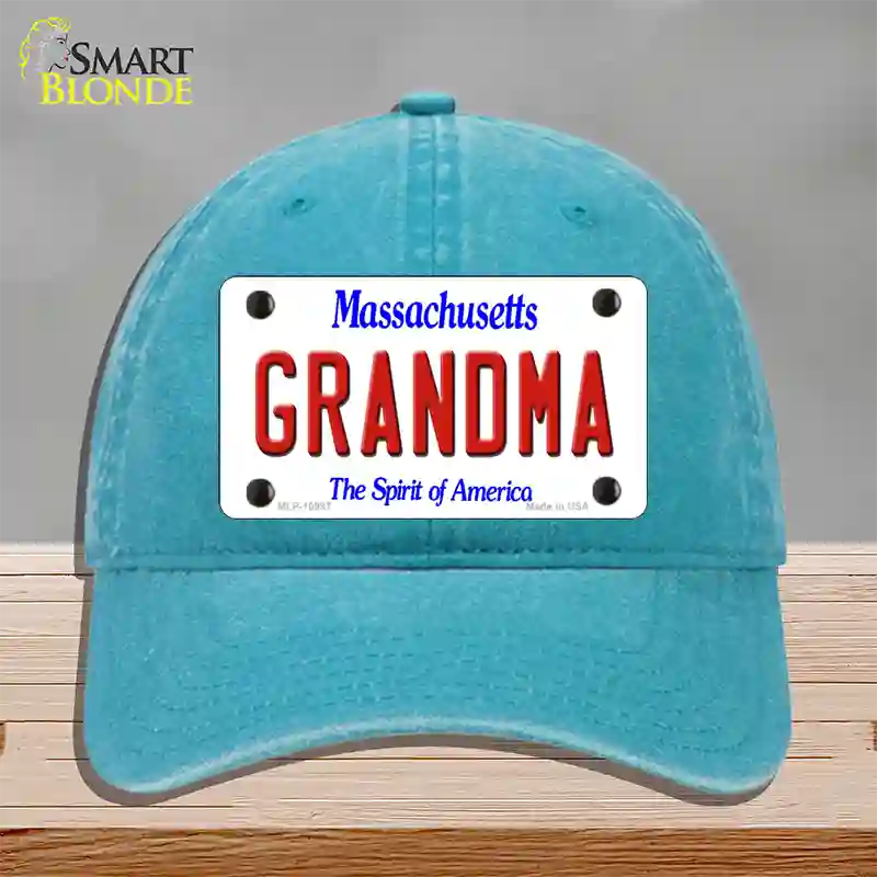 Grandma Massachusetts Novelty License Plate Hat Unconstructed Cotton / Lake Blue