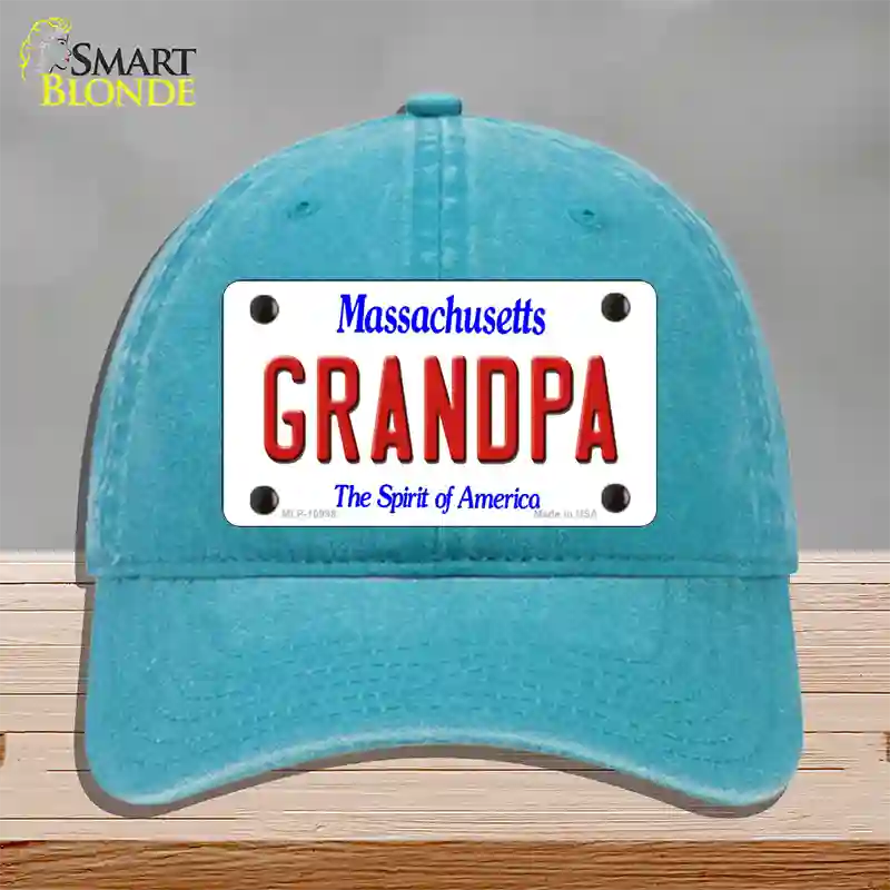 Grandpa Massachusetts Novelty License Plate Hat Unconstructed Cotton / Lake Blue