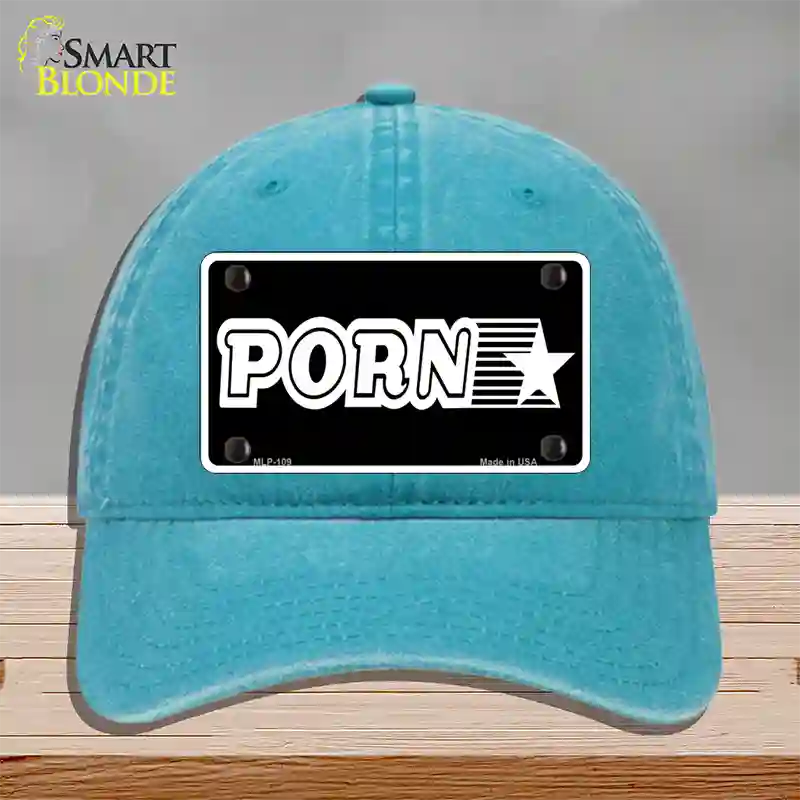 Porn Star Novelty License Plate Hat Unconstructed Cotton / Lake Blue