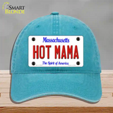 Hot Mama Massachusetts Novelty License Plate Hat Unconstructed Cotton / Lake Blue