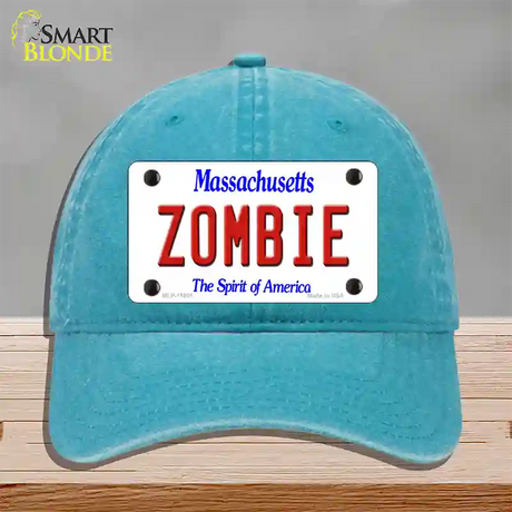 Zombie Massachusetts Novelty License Plate Hat Unconstructed Cotton / Lake Blue