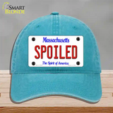 Spoiled Massachusetts Novelty License Plate Hat Unconstructed Cotton / Lake Blue