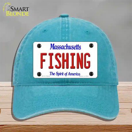 Fishing Massachusetts Novelty License Plate Hat Unconstructed Cotton / Lake Blue