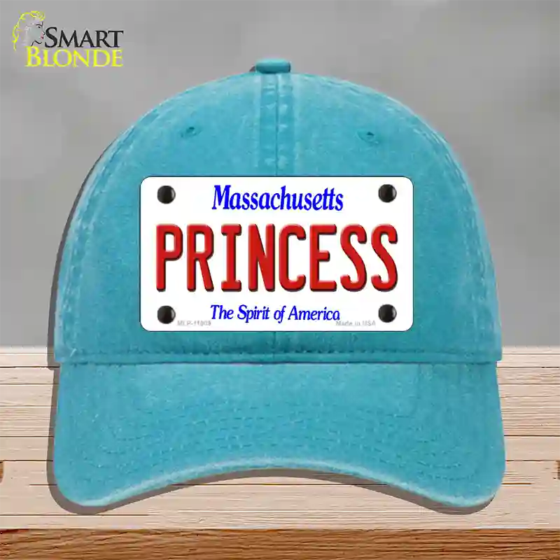 Princess Massachusetts Novelty License Plate Hat Unconstructed Cotton / Lake Blue