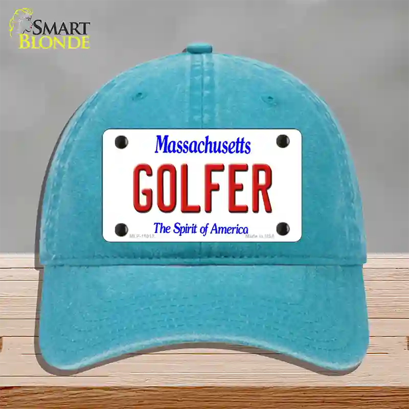 Golfer Massachusetts Novelty License Plate Hat Unconstructed Cotton / Lake Blue