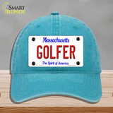 Golfer Massachusetts Novelty License Plate Hat Unconstructed Cotton / Lake Blue