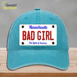 Bad Girl Massachusetts Novelty License Plate Hat Unconstructed Cotton / Lake Blue