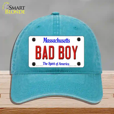 Bad Boy Massachusetts Novelty License Plate Hat Unconstructed Cotton / Lake Blue