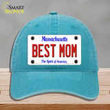 Best Mom Massachusetts Novelty License Plate Hat Unconstructed Cotton / Lake Blue