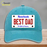 Best Dad Massachusetts Novelty License Plate Hat Unconstructed Cotton / Lake Blue