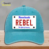 Rebel Massachusetts Novelty License Plate Hat Unconstructed Cotton / Lake Blue