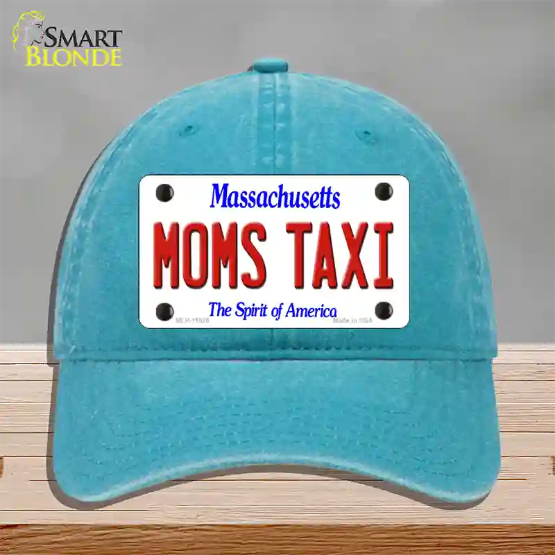 Moms Taxi Massachusetts Novelty License Plate Hat Unconstructed Cotton / Lake Blue