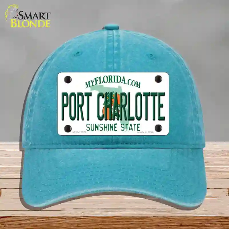 Port Charlotte Florida Novelty License Plate Hat Unconstructed Cotton / Lake Blue