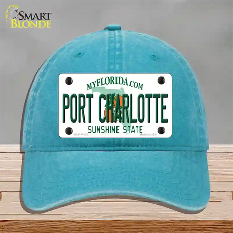 Port Charlotte Florida Novelty License Plate Hat Unconstructed Cotton / Lake Blue