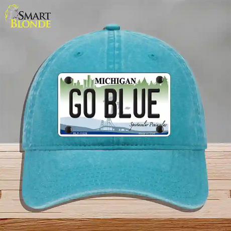 Go Blue Michigan Novelty License Plate Hat Unconstructed Cotton / Lake Blue