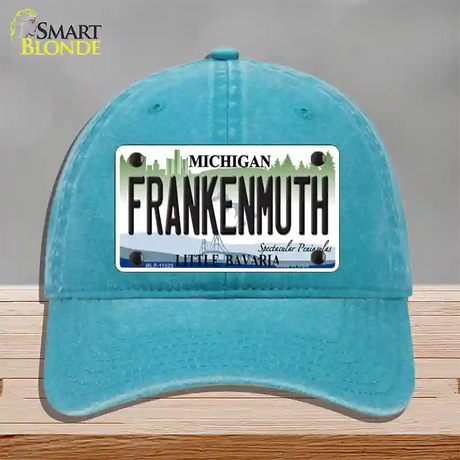 Frankenmuth Michigan Novelty License Plate Hat Unconstructed Cotton / Lake Blue