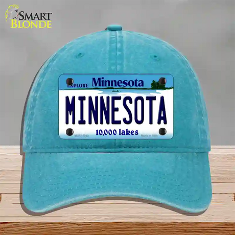 Minnesota State Novelty License Plate Hat Unconstructed Cotton / Lake Blue