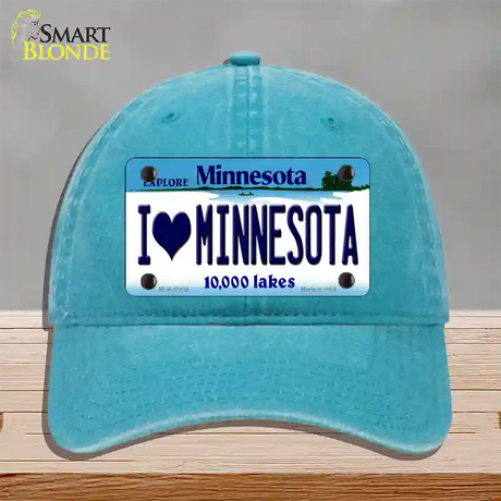 I Love Minnesota Novelty License Plate Hat Unconstructed Cotton / Lake Blue