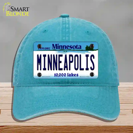 Minneapolis Minnesota State Novelty License Plate Hat Unconstructed Cotton / Lake Blue