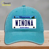 Winona Minnesota State Novelty License Plate Hat Unconstructed Cotton / Lake Blue