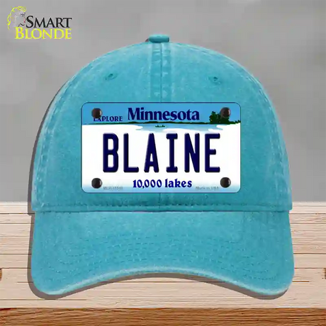 Blaine Minnesota State Novelty License Plate Hat Unconstructed Cotton / Lake Blue