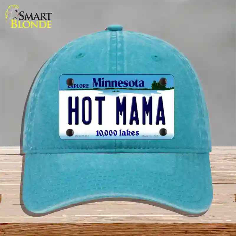 Hot Mama Minnesota State Novelty License Plate Hat Unconstructed Cotton / Lake Blue