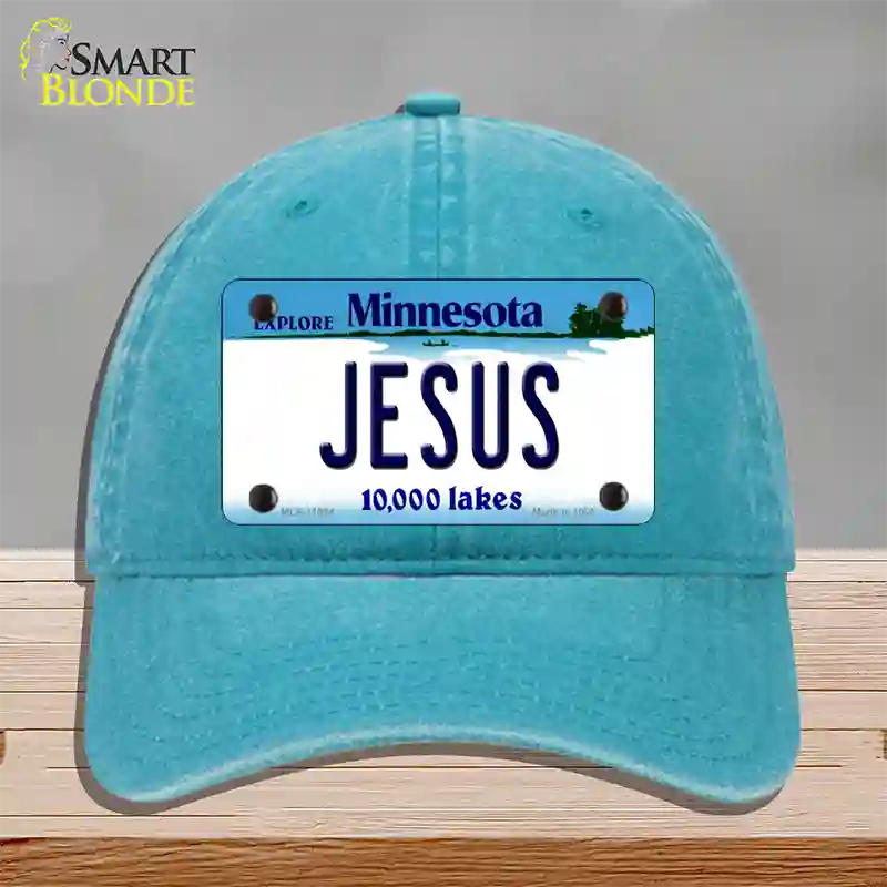 Jesus Minnesota State Novelty License Plate Hat Unconstructed Cotton / Lake Blue