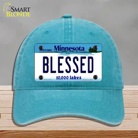 Blessed Minnesota State Novelty License Plate Hat Unconstructed Cotton / Lake Blue