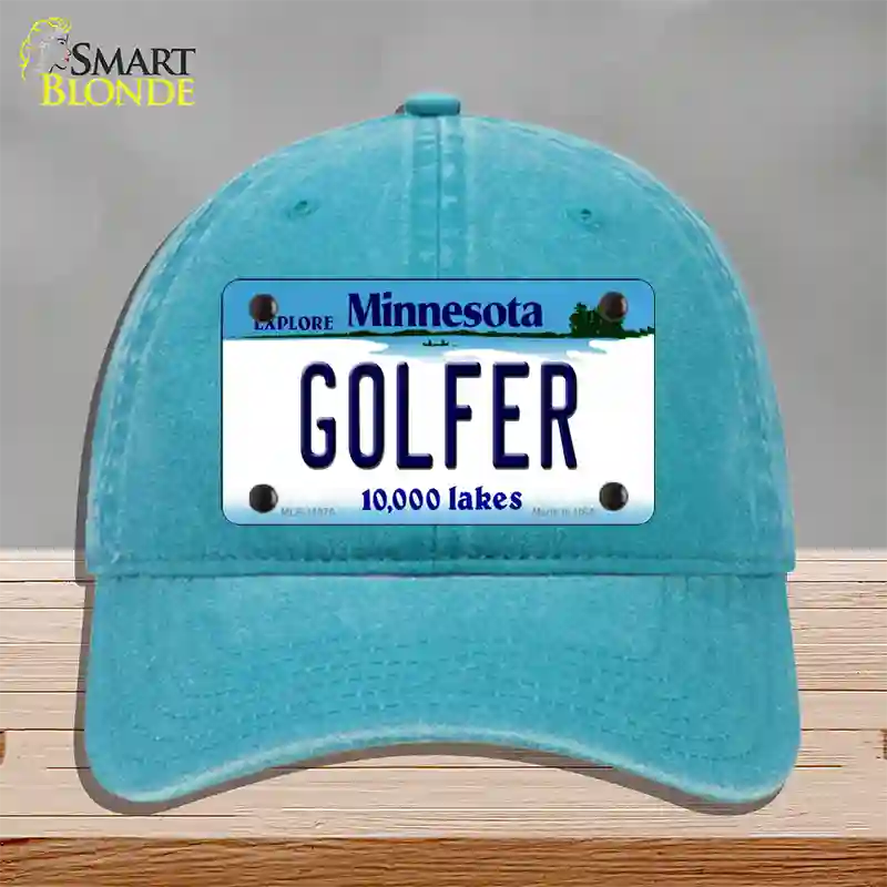 Golfer Minnesota State Novelty License Plate Hat Unconstructed Cotton / Lake Blue