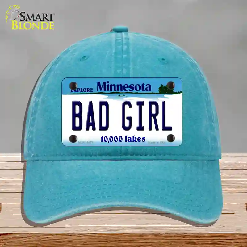 Bad Girl Minnesota State Novelty License Plate Hat Unconstructed Cotton / Lake Blue