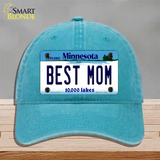 Best Mom Minnesota State Novelty License Plate Hat Unconstructed Cotton / Lake Blue