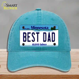 Best Dad Minnesota State Novelty License Plate Hat Unconstructed Cotton / Lake Blue