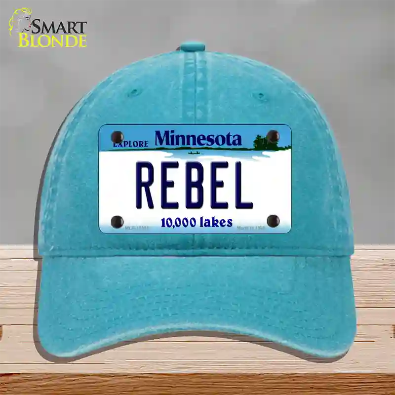 Rebel Minnesota State Novelty License Plate Hat Unconstructed Cotton / Lake Blue