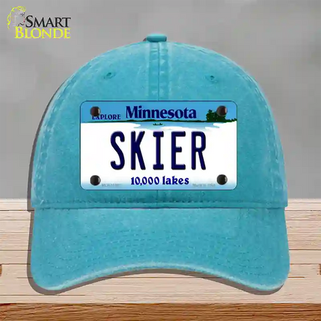 Skier Minnesota State Novelty License Plate Hat Unconstructed Cotton / Lake Blue