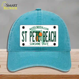 St Pete Beach Florida Novelty License Plate Hat Unconstructed Cotton / Lake Blue