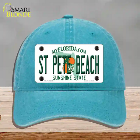 St Pete Beach Florida Novelty License Plate Hat Unconstructed Cotton / Lake Blue