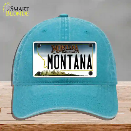 Montana State Novelty License Plate Hat Unconstructed Cotton / Lake Blue