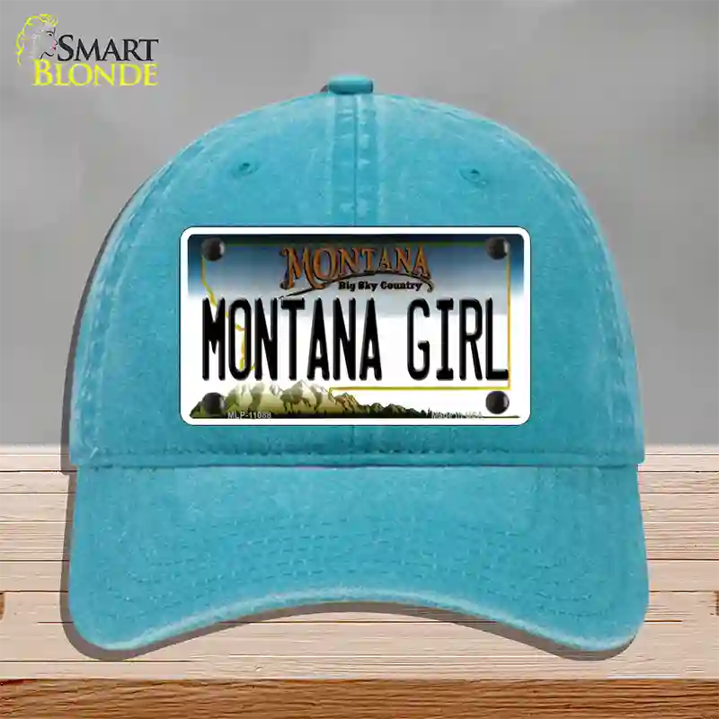 Montana Girl State Novelty License Plate Hat Unconstructed Cotton / Lake Blue