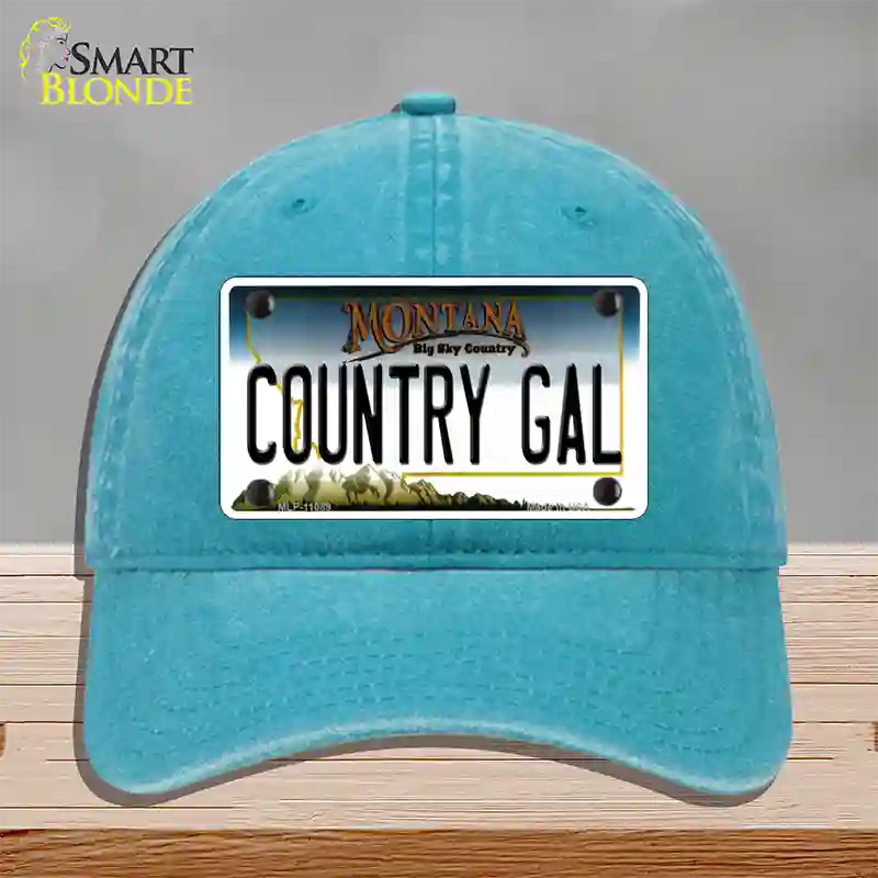 Country Gal Montana State Novelty License Plate Hat Unconstructed Cotton / Lake Blue