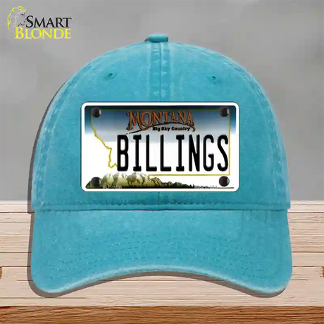 Billings Montana State Novelty License Plate Hat Unconstructed Cotton / Lake Blue