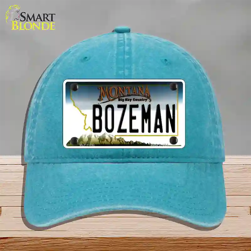 Bozeman Montana State Novelty License Plate Hat Unconstructed Cotton / Lake Blue