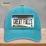 Great Falls Montana State Novelty License Plate Hat Unconstructed Cotton / Lake Blue